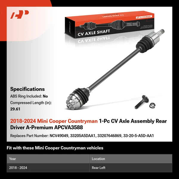 2018-2024 Mini Cooper Countryman 1-Pc CV Axle Assembly Rear Driver A-Premium APCVA3588