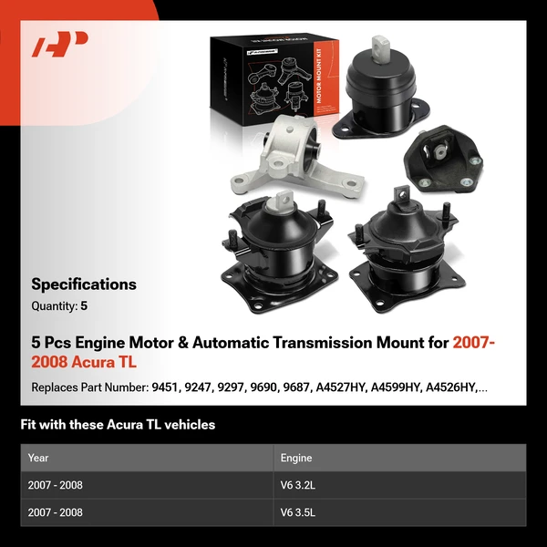 5 Pcs Engine Motor & Automatic Transmission Mount for 2007-2008 Acura TL