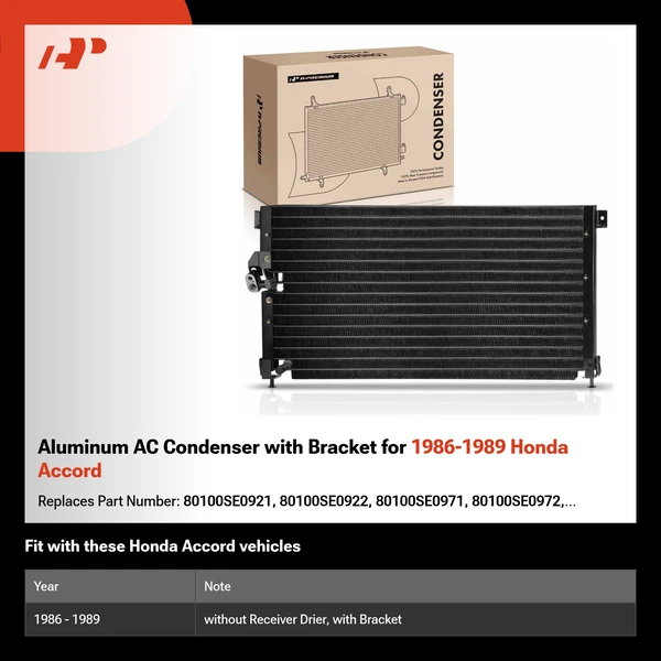 Aluminum AC Condenser with Bracket for 1986-1989 Honda Accord