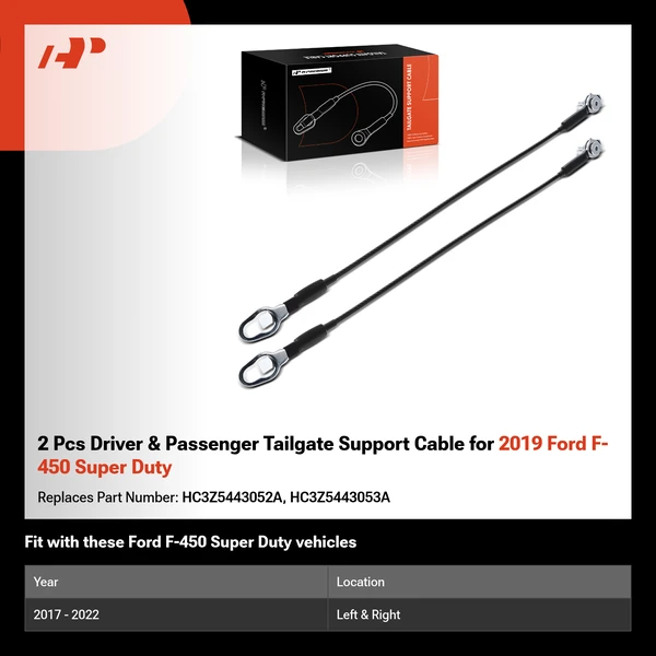 2 Pcs Driver & Passenger Tailgate Support Cable for 2019 Ford F-450 Super Duty