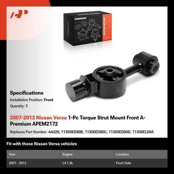 2007-2012 Nissan Versa 1-Pc Torque Strut Mount Front A-Premium APEM2172
