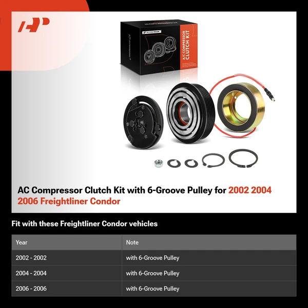 AC Compressor Clutch Kit with 6-Groove Pulley for 2002 2004 2006 Freightliner Condor