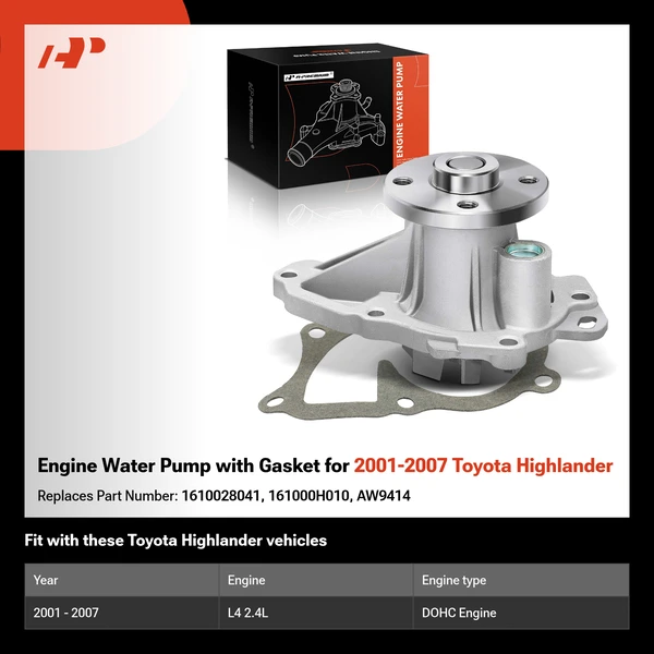 Engine Water Pump with Gasket for 2001-2007 Toyota Highlander