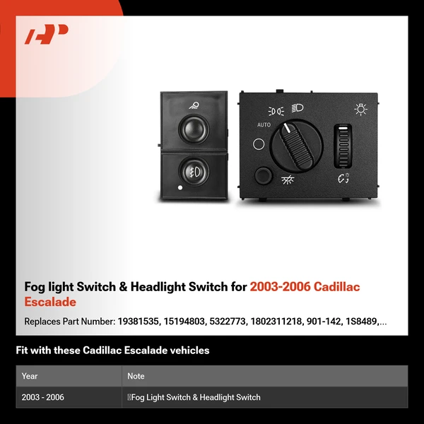 Fog light Switch & Headlight Switch for 2003-2006 Cadillac Escalade
