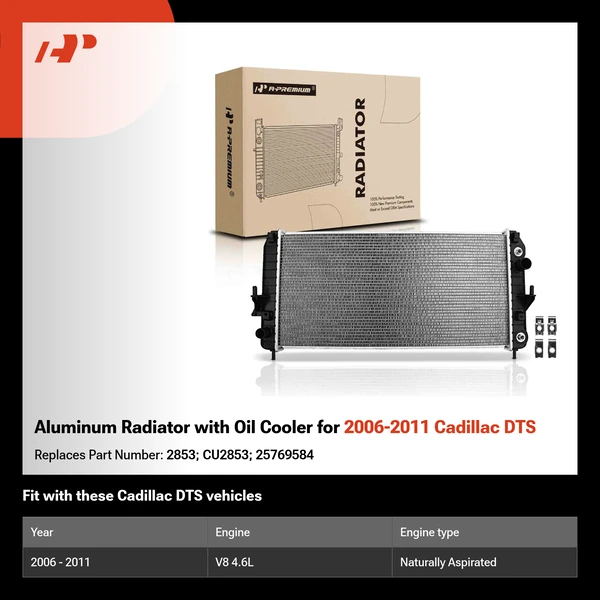 Aluminum Radiator with Oil Cooler for 2006-2011 Cadillac DTS