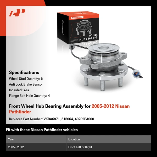 Front Wheel Hub Bearing Assembly for 2005-2012 Nissan Pathfinder