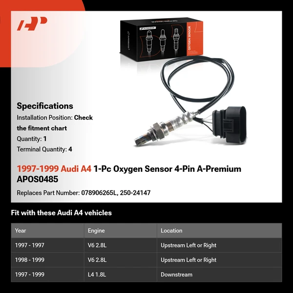 1997-1999 Audi A4 1-Pc Oxygen Sensor 4-Pin A-Premium APOS0485