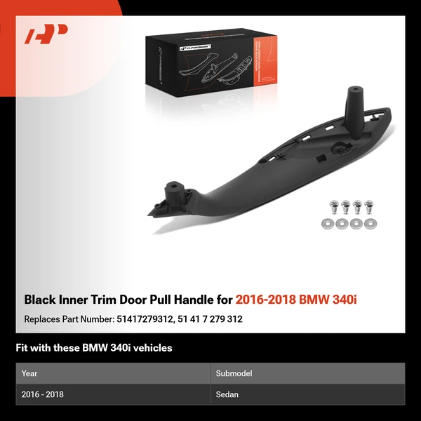 Black Inner Trim Door Pull Handle for 2016-2018 BMW 340i