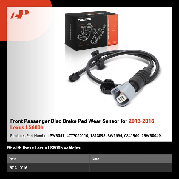 Front Passenger Disc Brake Pad Wear Sensor for 2013-2016 Lexus LS600h