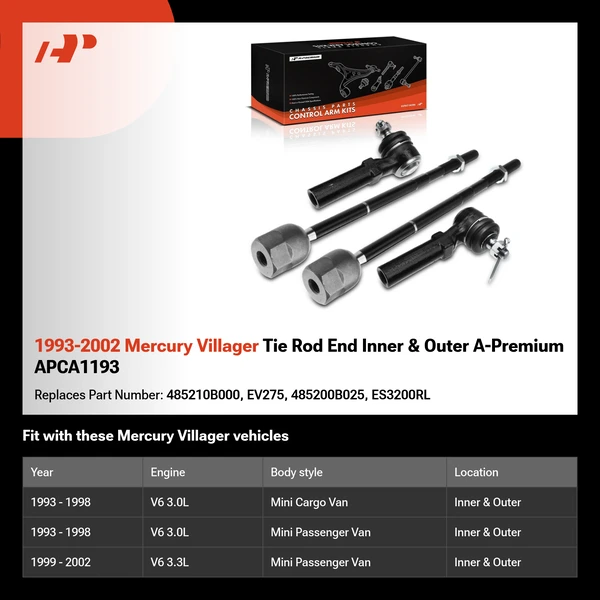 1993-2002 Mercury Villager Tie Rod End Inner & Outer A-Premium APCA1193