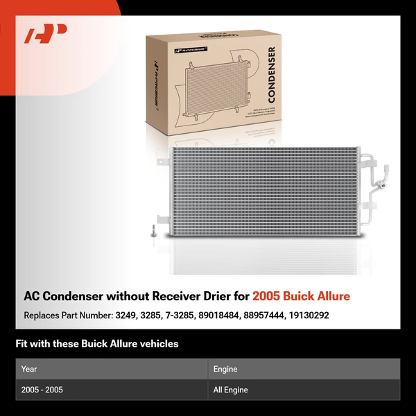 AC Condenser without Receiver Drier for 2005 Buick Allure