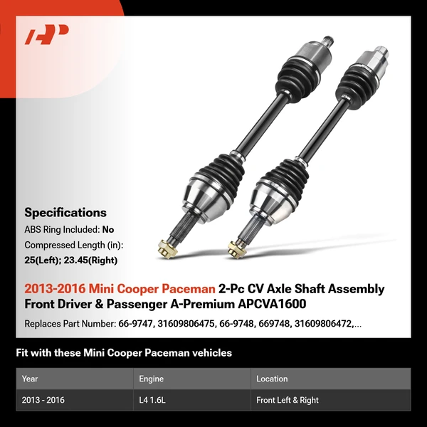 2013-2016 Mini Cooper Paceman 2-Pc CV Axle Shaft Assembly Front Driver & Passenger A-Premium APCVA1600