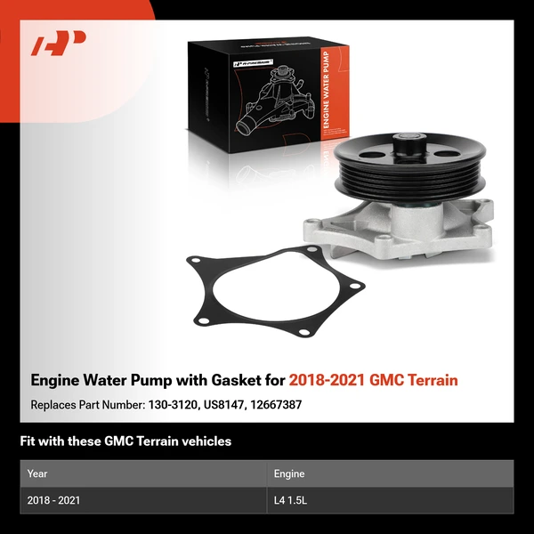 Engine Water Pump with Gasket for 2018-2021 GMC Terrain