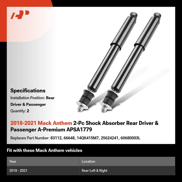 2018-2023 Mack Anthem 2-Pc Shock Absorber Rear Driver & Passenger A-Premium APSA1779