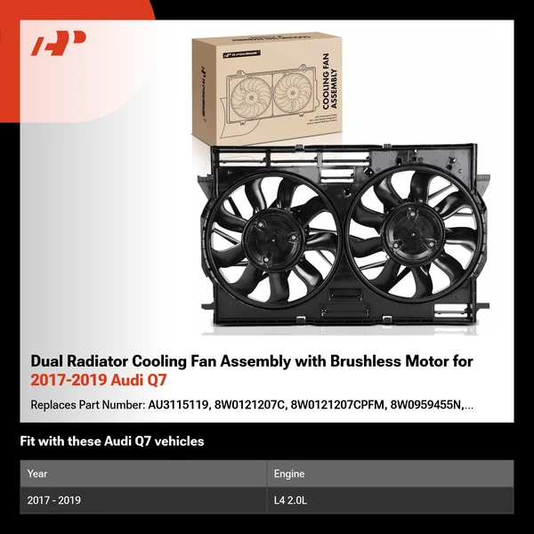 Dual Radiator Cooling Fan Assembly with Brushless Motor for 2017-2019 Audi Q7