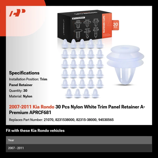 2007-2011 Kia Rondo 30 Pcs Nylon White Trim Panel Retainer A-Premium APRCF681