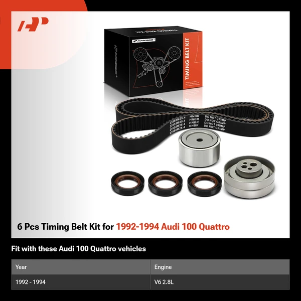 6 Pcs Timing Belt Kit for 1992-1994 Audi 100 Quattro
