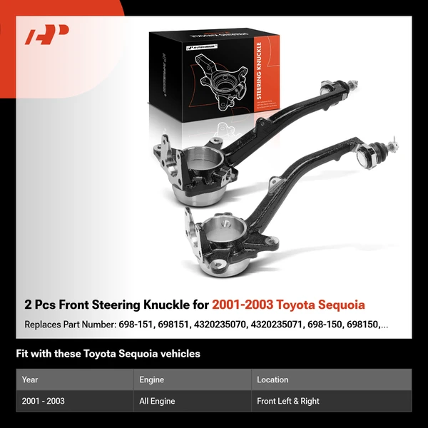 2 Pcs Front Steering Knuckle for 2001-2003 Toyota Sequoia