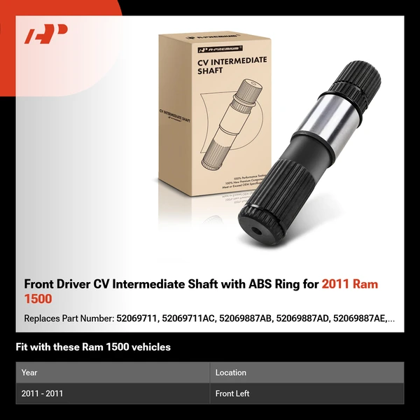 Front Driver CV Intermediate Shaft with ABS Ring for 2011 Ram 1500