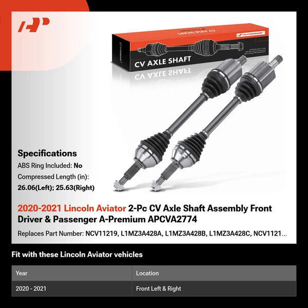 2020-2021 Lincoln Aviator 2-Pc CV Axle Shaft Assembly Front Driver & Passenger A-Premium APCVA2774