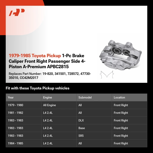 1979-1985 Toyota Pickup 1-Pc Brake Caliper Front Right Passenger Side 4-Piston A-Premium APBC2815