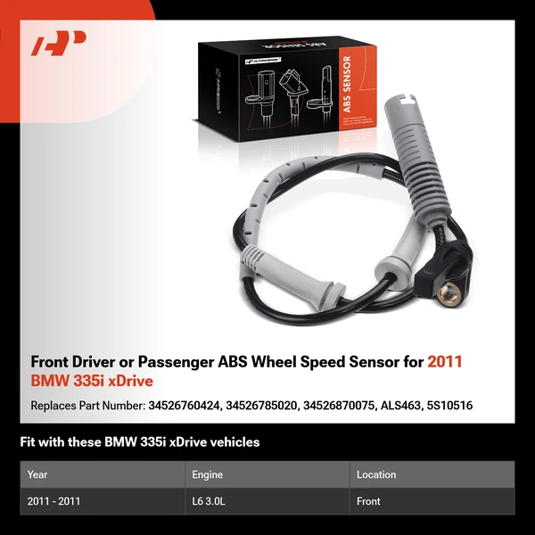 Front Driver or Passenger ABS Wheel Speed Sensor for 2011 BMW 335i xDrive