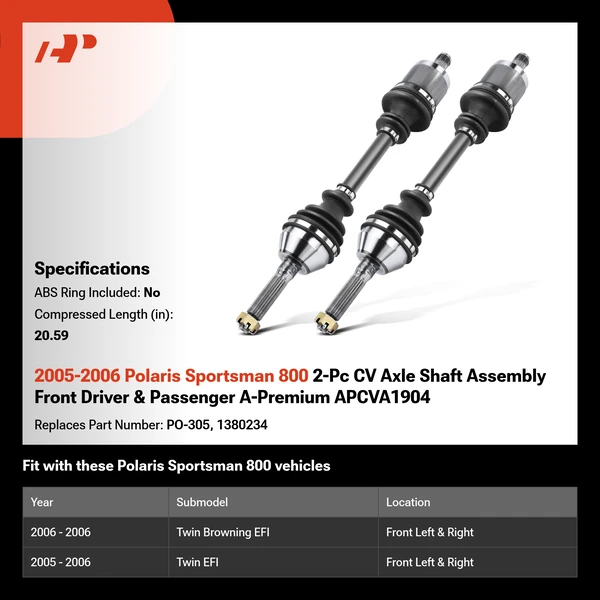 2005-2006 Polaris Sportsman 800 2-Pc CV Axle Shaft Assembly Front Driver & Passenger A-Premium APCVA1904