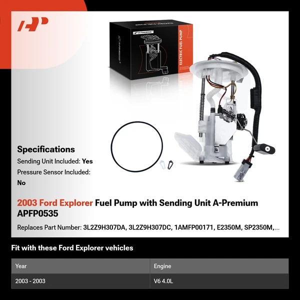 2003 Ford Explorer Fuel Pump with Sending Unit A-Premium APFP0535