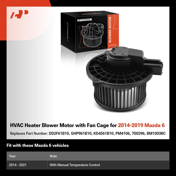 HVAC Heater Blower Motor with Fan Cage for 2014-2019 Mazda 6