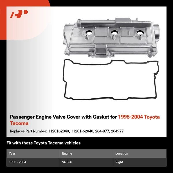 Passenger Engine Valve Cover with Gasket for 1995-2004 Toyota Tacoma