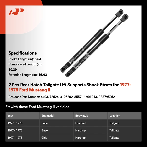 2 Pcs Rear Hatch Tailgate Lift Supports Shock Struts for 1977-1978 Ford Mustang II