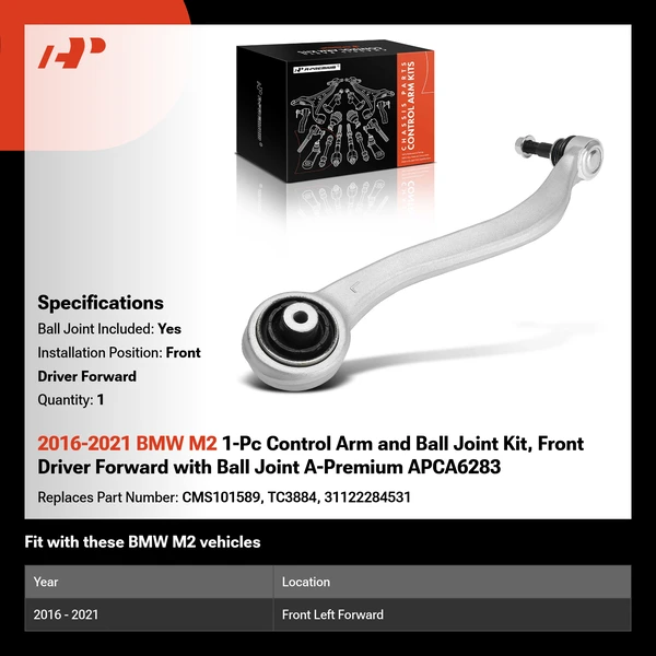 2016-2021 BMW M2 1-Pc Control Arm and Ball Joint Kit, Front Driver Forward with Ball Joint A-Premium APCA6283