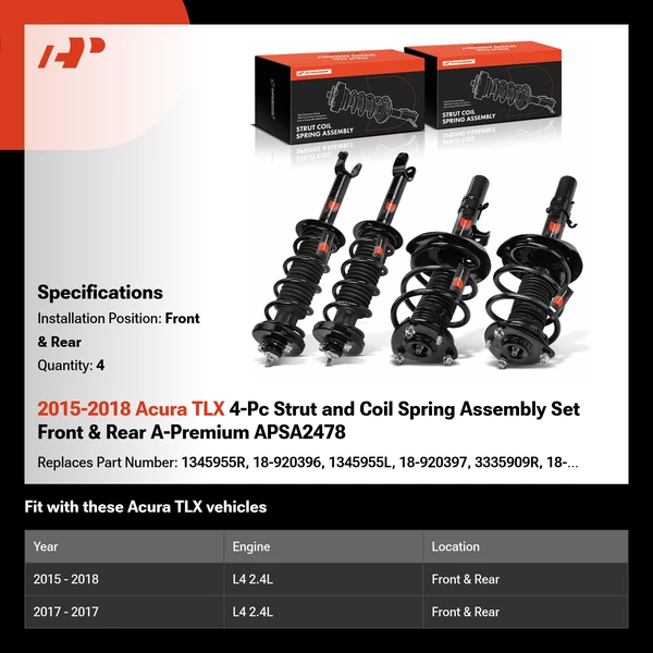 2015-2018 Acura TLX 4-Pc Strut and Coil Spring Assembly Set Front & Rear A-Premium APSA2478