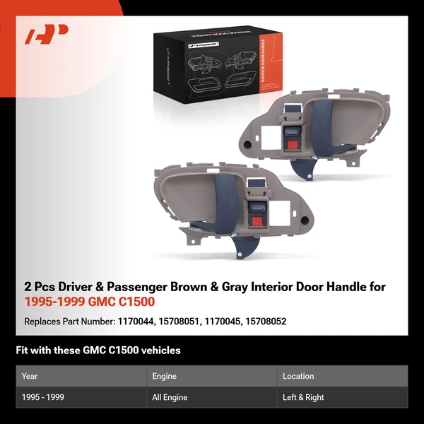 2 Pcs Driver & Passenger Brown & Gray Interior Door Handle for 1995-1999 GMC C1500