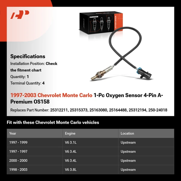 1997-2003 Chevrolet Monte Carlo 1-Pc Oxygen Sensor 4-Pin A-Premium OS158