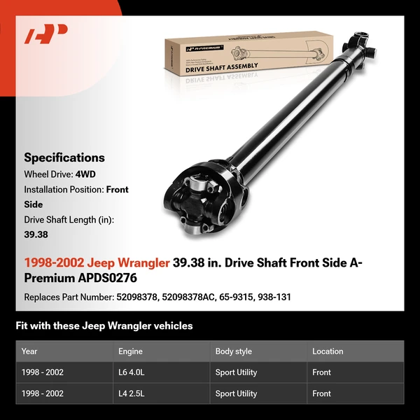 1998-2002 Jeep Wrangler 39.38 in. Drive Shaft Front Side A-Premium APDS0276