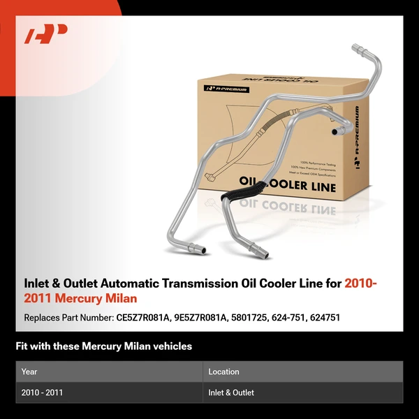 Inlet & Outlet Automatic Transmission Oil Cooler Line for 2010-2011 Mercury Milan