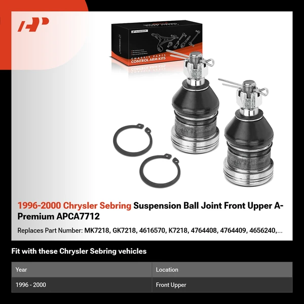 1996-2000 Chrysler Sebring Suspension Ball Joint Front Upper A-Premium APCA7712