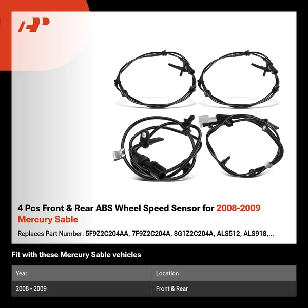 4 Pcs Front & Rear ABS Wheel Speed Sensor for 2008-2009 Mercury Sable