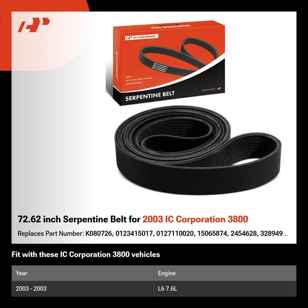 72.62 inch Serpentine Belt for 2003 IC Corporation 3800