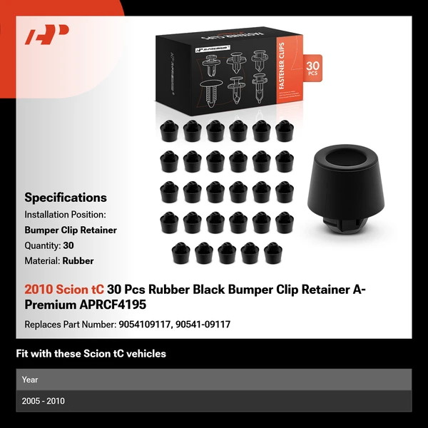 2010 Scion tC 30 Pcs Rubber Black Bumper Clip Retainer A-Premium APRCF4195