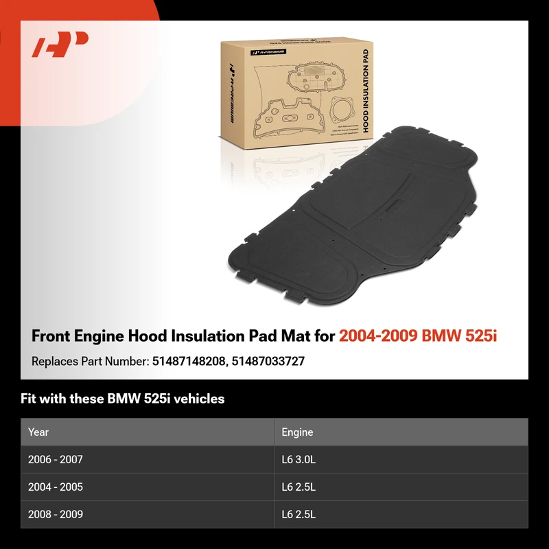Front Engine Hood Insulation Pad Mat for 2004-2009 BMW 525i