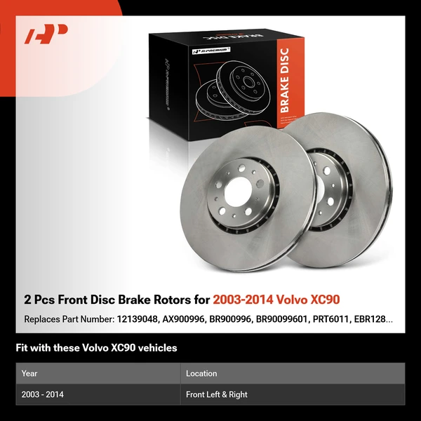 2 Pcs Front Disc Brake Rotors for 2003-2014 Volvo XC90