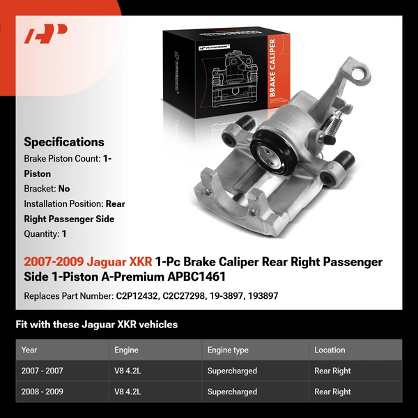 2007-2009 Jaguar XKR 1-Pc Brake Caliper Rear Right Passenger Side 1-Piston A-Premium APBC1461
