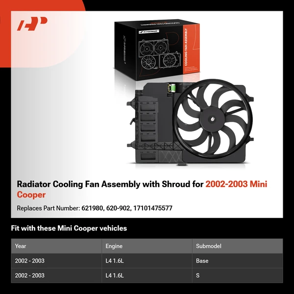 Radiator Cooling Fan Assembly with Shroud for 2002-2003 Mini Cooper