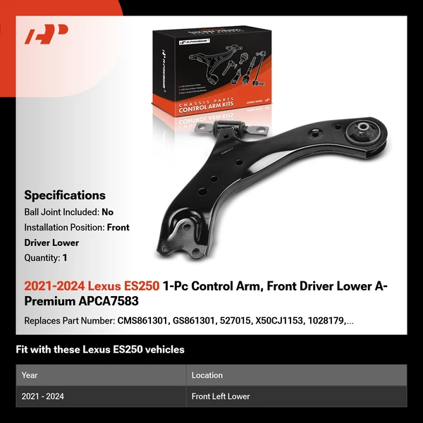 2021-2024 Lexus ES250 1-Pc Control Arm, Front Driver Lower A-Premium APCA7583