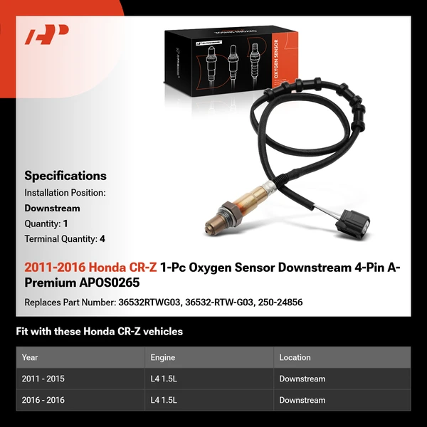 2011-2016 Honda CR-Z 1-Pc Oxygen Sensor Downstream 4-Pin A-Premium APOS0265