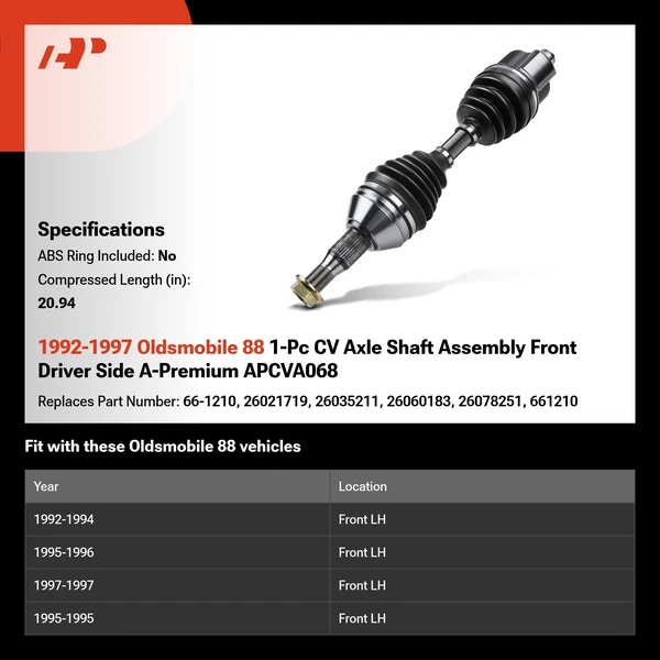 1992-1997 Oldsmobile 88 1-Pc CV Axle Shaft Assembly Front Driver Side A-Premium APCVA068