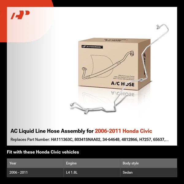 AC Liquid Line Hose Assembly for 2006-2011 Honda Civic