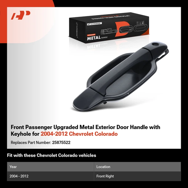 Front Passenger Upgraded Metal Exterior Door Handle with Keyhole for 2004-2012 Chevrolet Colorado
